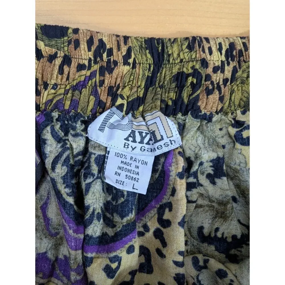 Vtg Payal by Ganesh Floral Leopard Print 2pc Skirt Set Large Maximalist Boho T1
